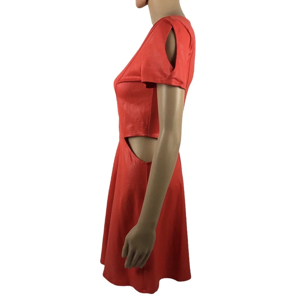 Leith Womens Small Dress Fit Flare Short Orange Nylon Stretch Short Sleeve